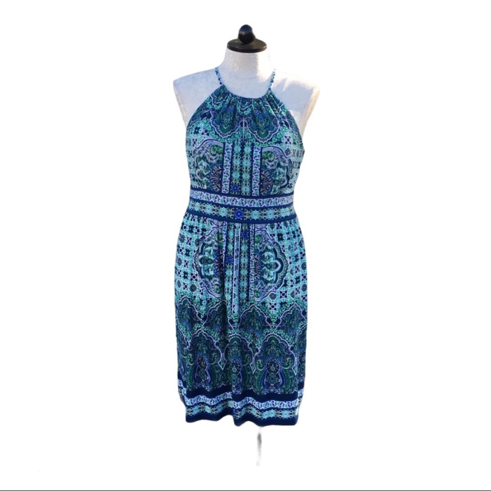 Beautiful Blue Green White Summer Dress